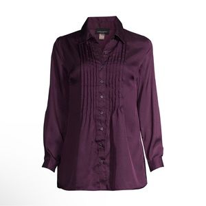 WHITE STAG Tunic Top Size S 4-6 Womens Pleated Front Roll Up Long Sleeve NWOT